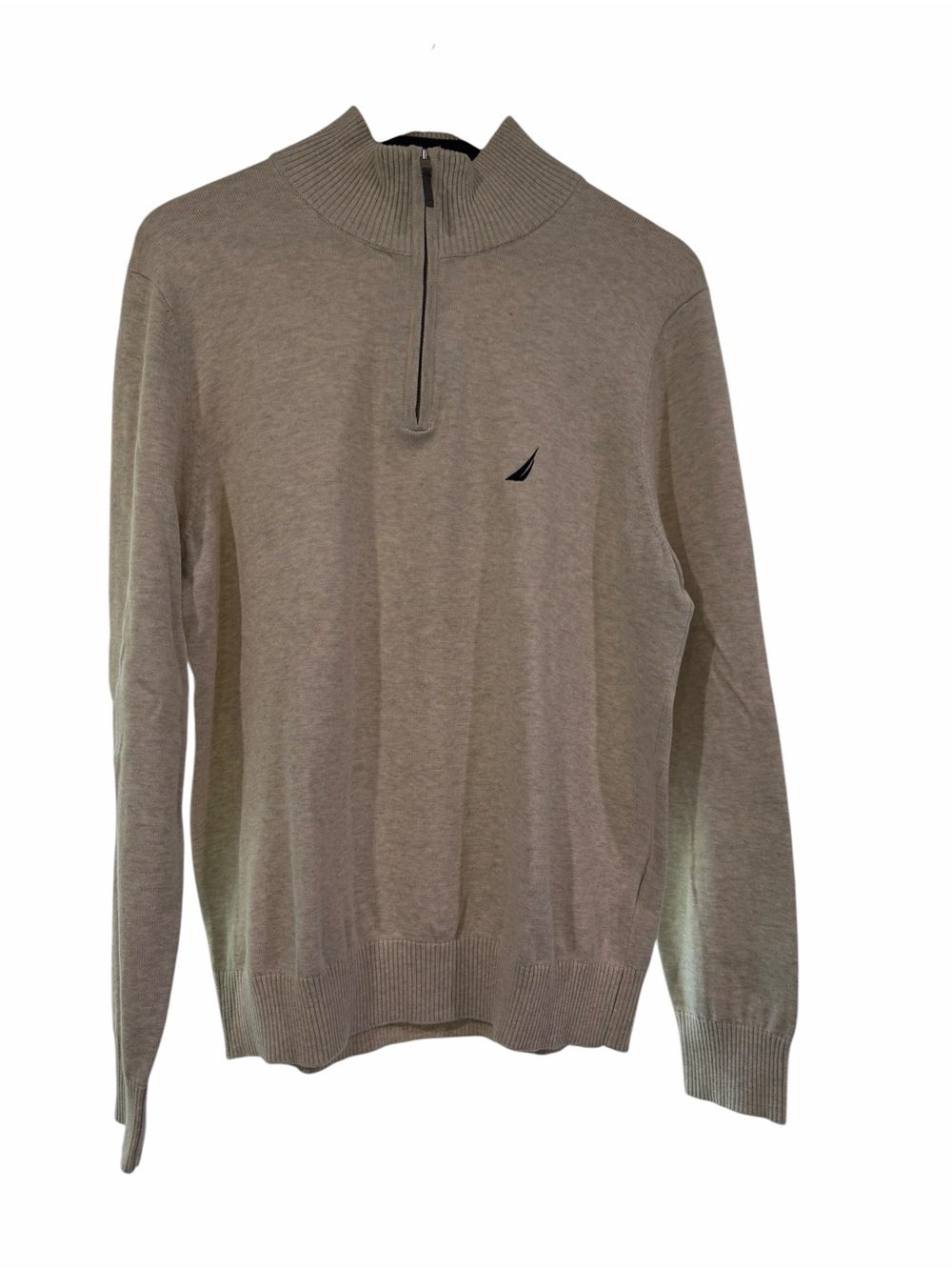 Nautica Beige Quarter-Zip Sweater with Navy Sailboat Logo - Picture 3 of 8